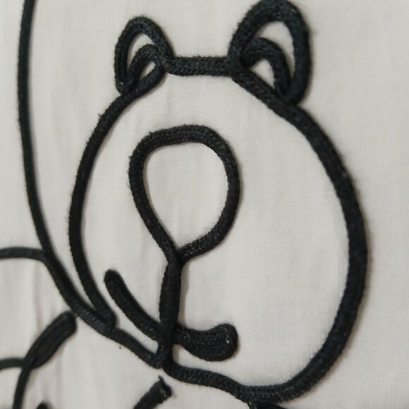 Zara White Cotton T-Shirt with Black Cord Embroidery Bunny Graphic Size - M - Picture 4 of 4